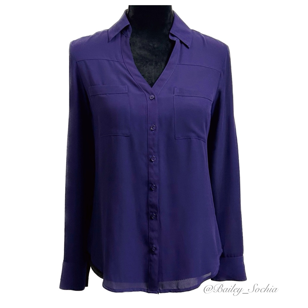 Express Grape Button Down Blouse